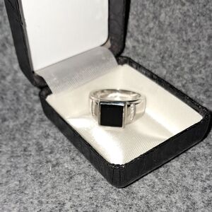 Men's Silver and Black Ring
